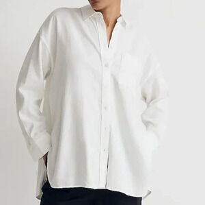 Madewell The Linen-Blend Oversized button-up shirt eyelet white size XS NWT